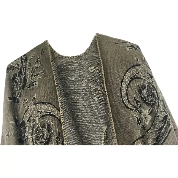 Urban CoCo Womens Color Block Shawl Wrap Open Front Poncho CapeSeries 29khaki