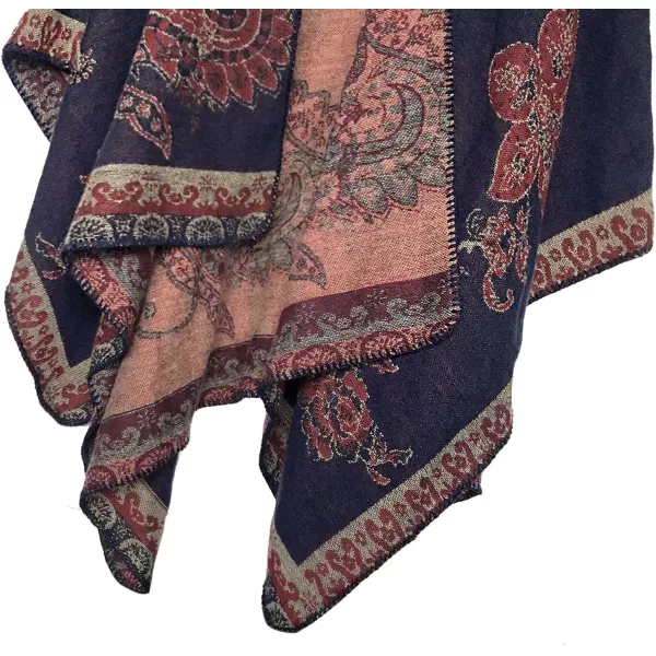 Urban CoCo Womens Color Block Shawl Wrap Open Front Poncho CapeSeries 29navy Blue