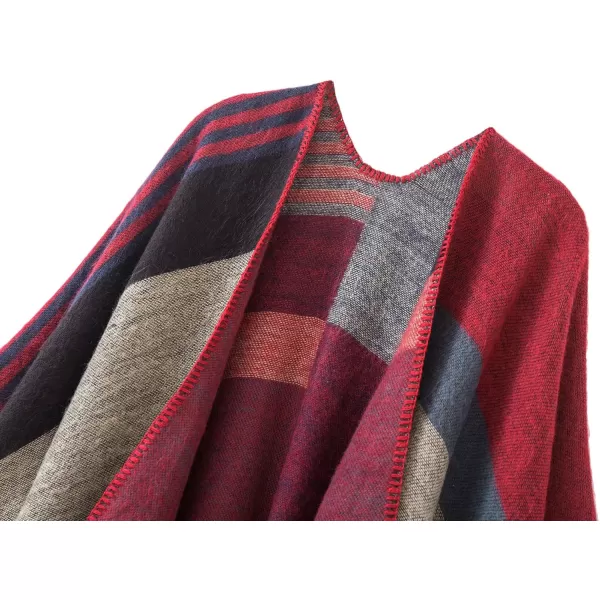 Urban CoCo Womens Color Block Shawl Wrap Open Front Poncho CapeSeries 2red