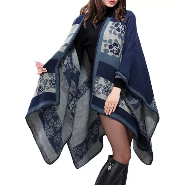 Urban CoCo Womens Color Block Shawl Wrap Open Front Poncho CapeSeries 3navy