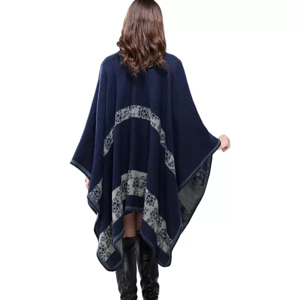 Urban CoCo Womens Color Block Shawl Wrap Open Front Poncho CapeSeries 3navy