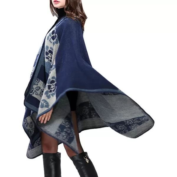 Urban CoCo Womens Color Block Shawl Wrap Open Front Poncho CapeSeries 3navy
