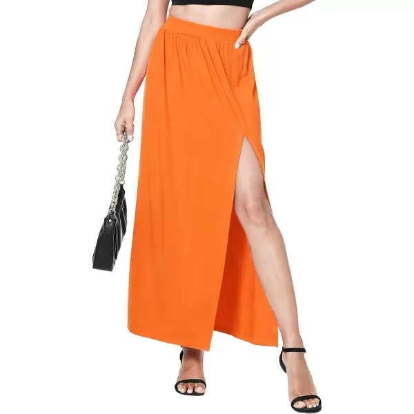 Urban CoCo Womens Elastic High Waist Maxi Skirt Split Maxi Beach SkirtOrange