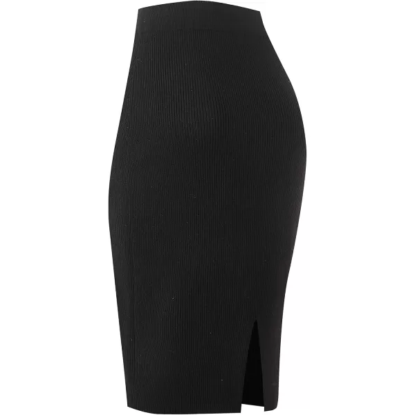 Urban CoCo Womens Elastic Waist Knitted Split Tube Pencil Midi SkirtBlack