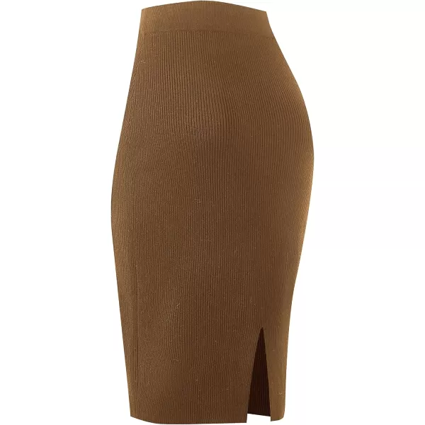 Urban CoCo Womens Elastic Waist Knitted Split Tube Pencil Midi SkirtBrown