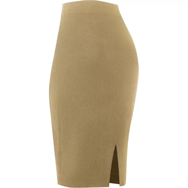 Urban CoCo Womens Elastic Waist Knitted Split Tube Pencil Midi SkirtCamel