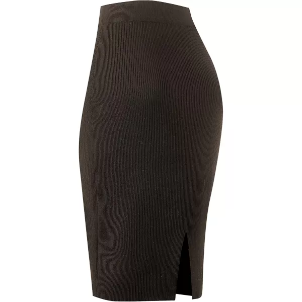Urban CoCo Womens Elastic Waist Knitted Split Tube Pencil Midi SkirtCoffee