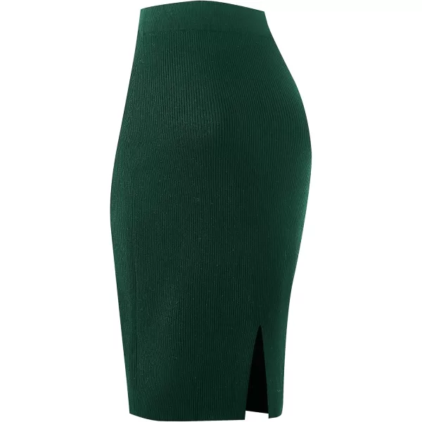 Urban CoCo Womens Elastic Waist Knitted Split Tube Pencil Midi SkirtDark Green