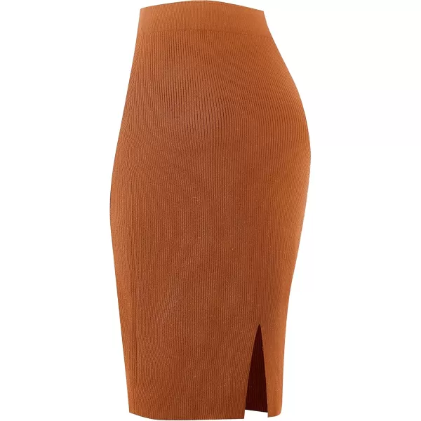 Urban CoCo Womens Elastic Waist Knitted Split Tube Pencil Midi SkirtDeep Camel