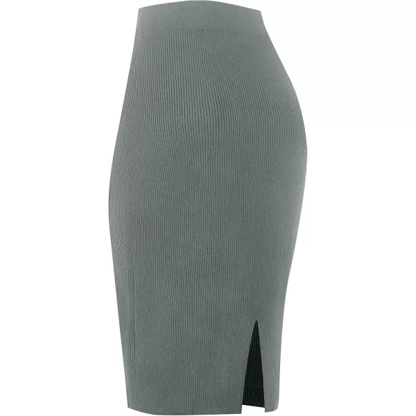 Urban CoCo Womens Elastic Waist Knitted Split Tube Pencil Midi SkirtDeep Grey