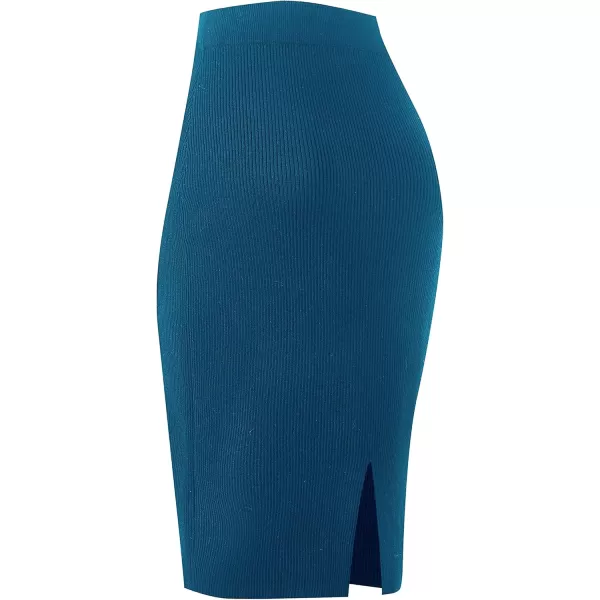 Urban CoCo Womens Elastic Waist Knitted Split Tube Pencil Midi SkirtIndigo Blue