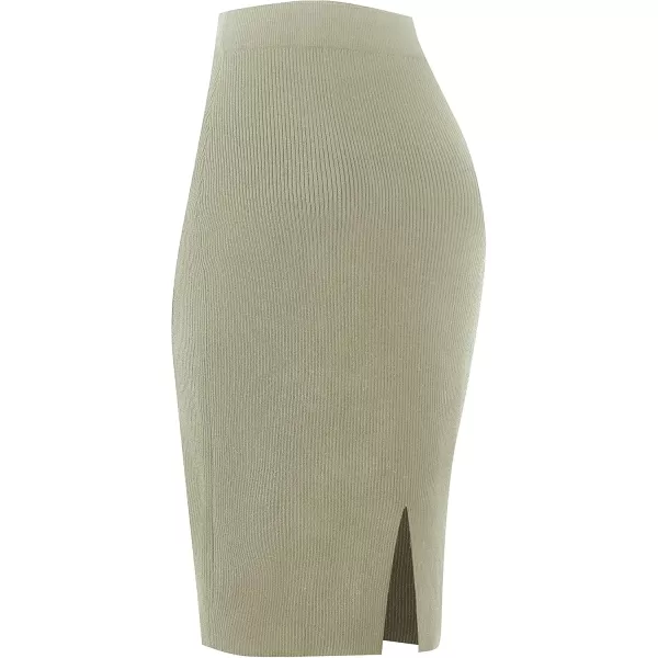 Urban CoCo Womens Elastic Waist Knitted Split Tube Pencil Midi SkirtKhaki