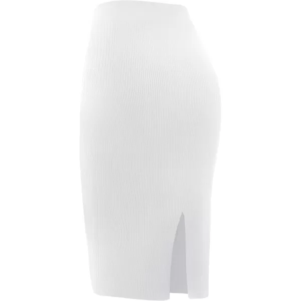 Urban CoCo Womens Elastic Waist Knitted Split Tube Pencil Midi SkirtWhite