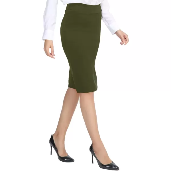 Urban CoCo Womens Elastic Waist Stretch Bodycon Midi Pencil SkirtArmy Green