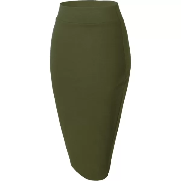 Urban CoCo Womens Elastic Waist Stretch Bodycon Midi Pencil SkirtArmy Green