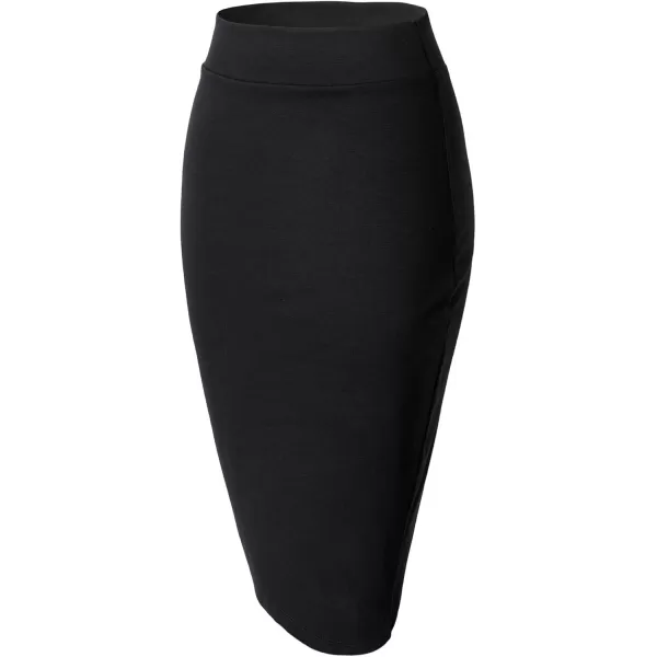 Urban CoCo Womens Elastic Waist Stretch Bodycon Midi Pencil SkirtBlack