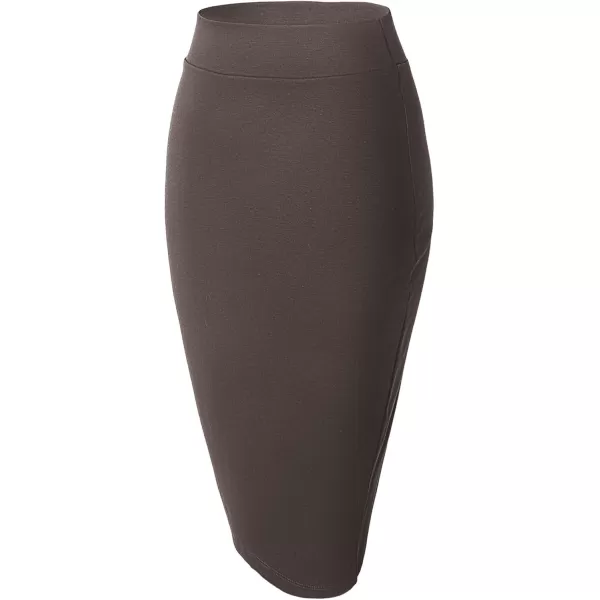 Urban CoCo Womens Elastic Waist Stretch Bodycon Midi Pencil SkirtBrown