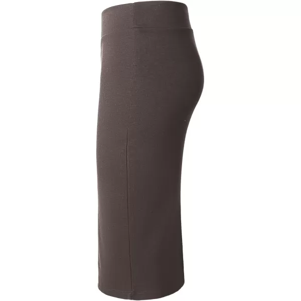 Urban CoCo Womens Elastic Waist Stretch Bodycon Midi Pencil SkirtBrown