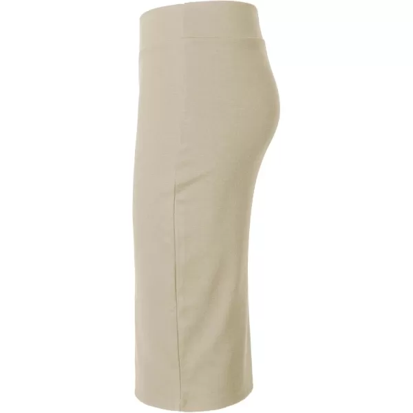 Urban CoCo Womens Elastic Waist Stretch Bodycon Midi Pencil SkirtCamel