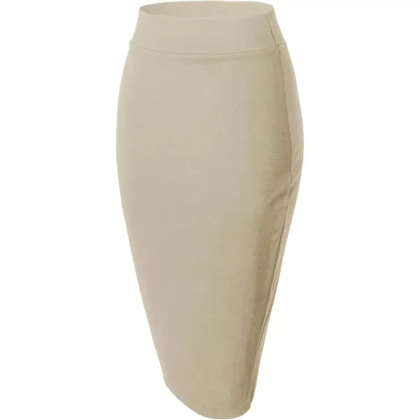 Urban CoCo Womens Elastic Waist Stretch Bodycon Midi Pencil SkirtCamel