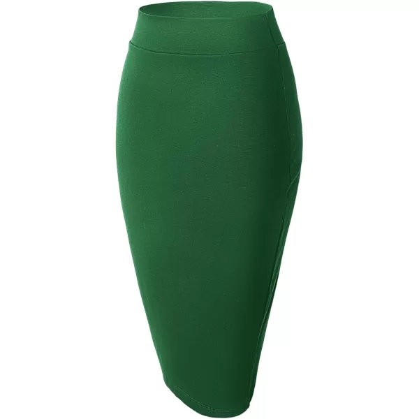 Urban CoCo Womens Elastic Waist Stretch Bodycon Midi Pencil SkirtEmerald Green