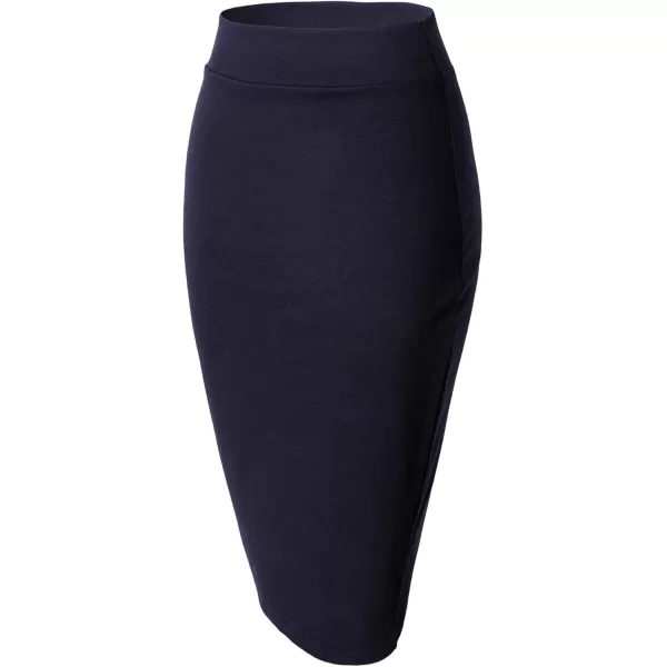 Urban CoCo Womens Elastic Waist Stretch Bodycon Midi Pencil SkirtNavy Blue