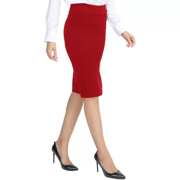 Urban CoCo Womens Elastic Waist Stretch Bodycon Midi Pencil SkirtRed