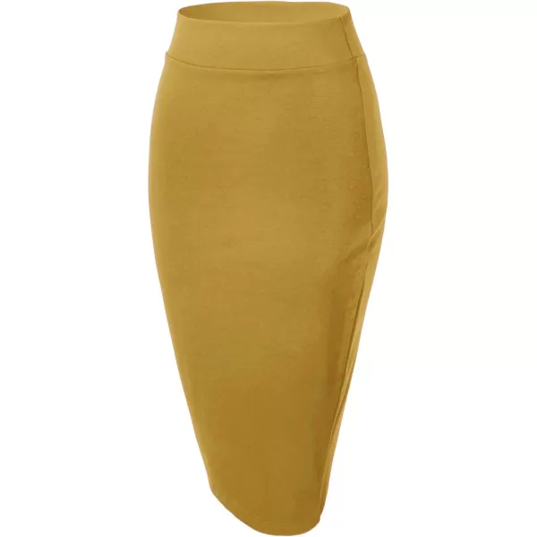 Urban CoCo Womens Elastic Waist Stretch Bodycon Midi Pencil SkirtTurmeric