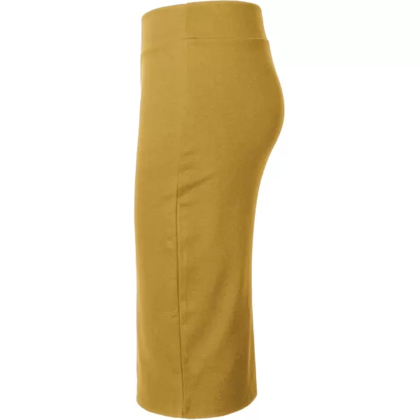 Urban CoCo Womens Elastic Waist Stretch Bodycon Midi Pencil SkirtTurmeric
