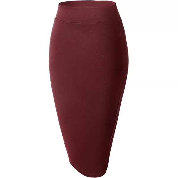 Urban CoCo Womens Elastic Waist Stretch Bodycon Midi Pencil SkirtWine Red
