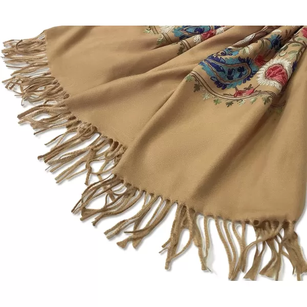 Urban CoCo Womens Embroidered Oversize Tassel Shawl Scarf Wraps for Women 5camel
