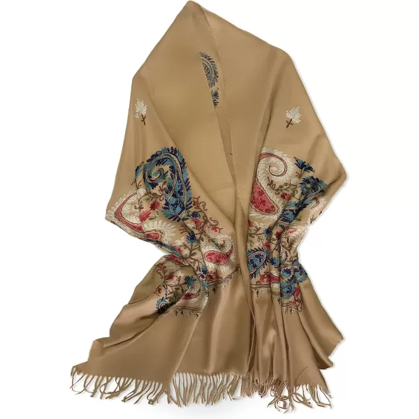 Urban CoCo Womens Embroidered Oversize Tassel Shawl Scarf Wraps for Women 5camel