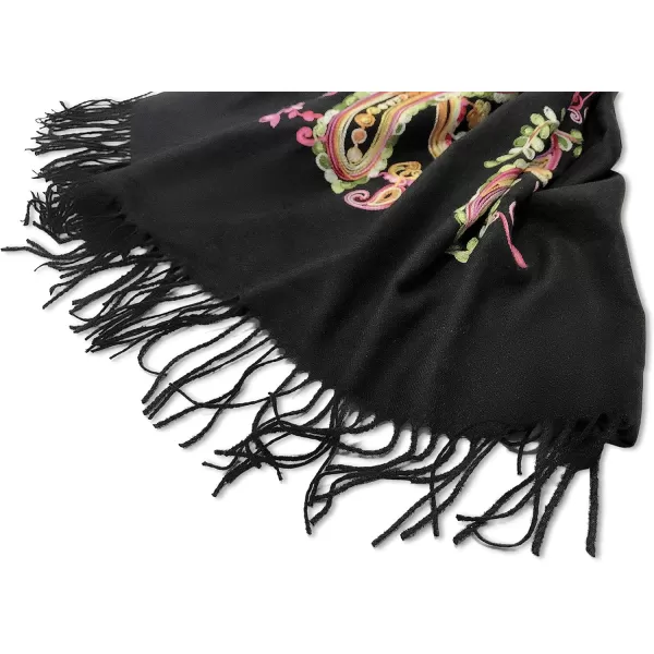 Urban CoCo Womens Embroidered Oversize Tassel Shawl Scarf Wraps for Women1black