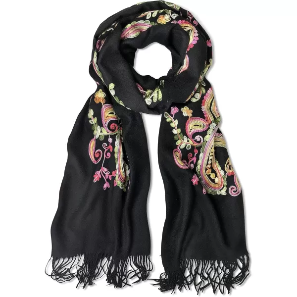 Urban CoCo Womens Embroidered Oversize Tassel Shawl Scarf Wraps for Women1black