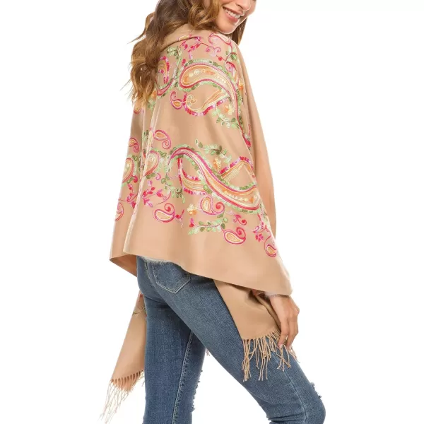 Urban CoCo Womens Embroidered Oversize Tassel Shawl Scarf Wraps for Women1camel