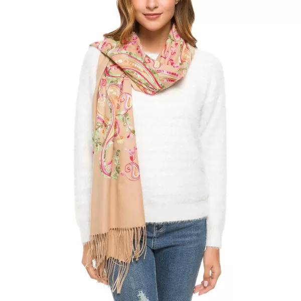Urban CoCo Womens Embroidered Oversize Tassel Shawl Scarf Wraps for Women1camel
