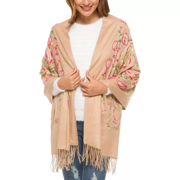 Urban CoCo Womens Embroidered Oversize Tassel Shawl Scarf Wraps for Women1camel