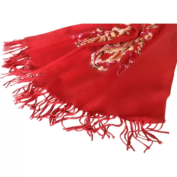 Urban CoCo Womens Embroidered Oversize Tassel Shawl Scarf Wraps for Women1red