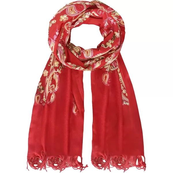 Urban CoCo Womens Embroidered Oversize Tassel Shawl Scarf Wraps for Women1red