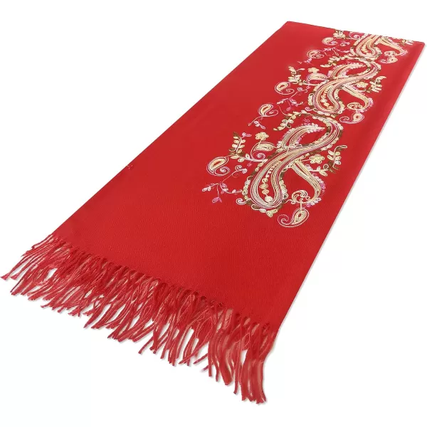 Urban CoCo Womens Embroidered Oversize Tassel Shawl Scarf Wraps for Women1red