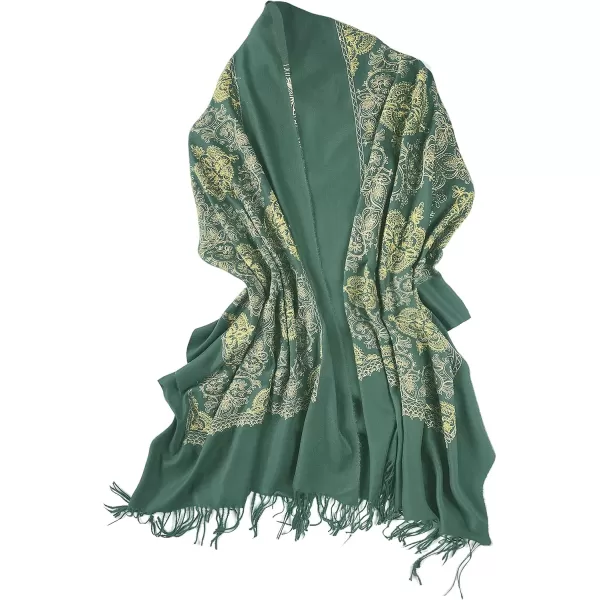 Urban CoCo Womens Embroidered Oversize Tassel Shawl Scarf Wraps for Women2dark Green