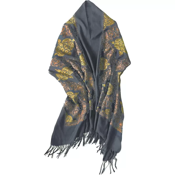 Urban CoCo Womens Embroidered Oversize Tassel Shawl Scarf Wraps for Women2gray