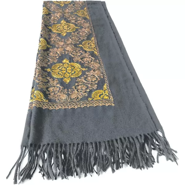 Urban CoCo Womens Embroidered Oversize Tassel Shawl Scarf Wraps for Women2gray