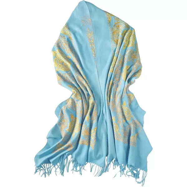 Urban CoCo Womens Embroidered Oversize Tassel Shawl Scarf Wraps for Women2light Blue