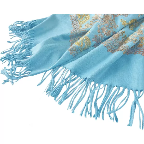 Urban CoCo Womens Embroidered Oversize Tassel Shawl Scarf Wraps for Women2light Blue