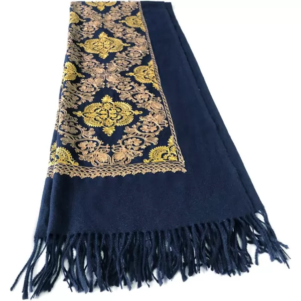 Urban CoCo Womens Embroidered Oversize Tassel Shawl Scarf Wraps for Women2navy Blue
