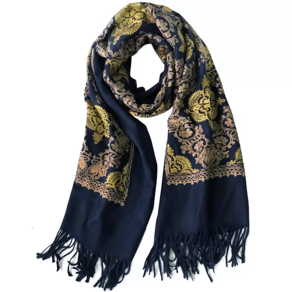 Urban CoCo Womens Embroidered Oversize Tassel Shawl Scarf Wraps for Women2navy Blue