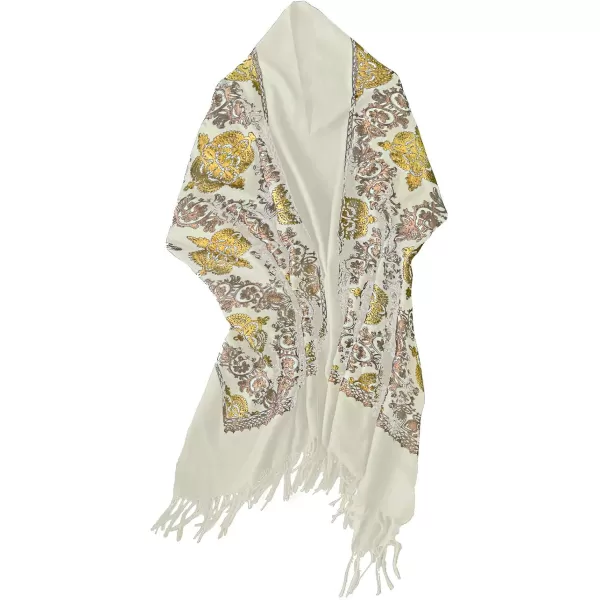Urban CoCo Womens Embroidered Oversize Tassel Shawl Scarf Wraps for Women2white