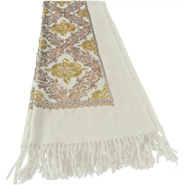 Urban CoCo Womens Embroidered Oversize Tassel Shawl Scarf Wraps for Women2white