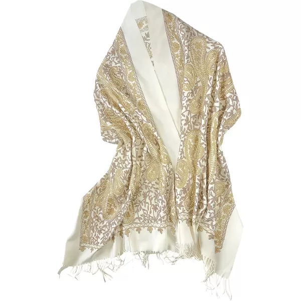 Urban CoCo Womens Embroidered Oversize Tassel Shawl Scarf Wraps for Women3beige